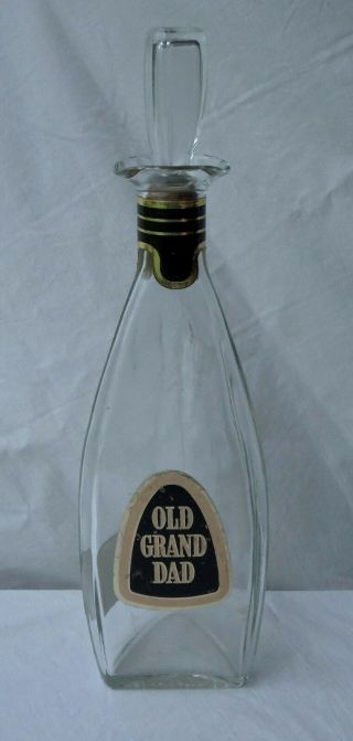 1950s Old Grand Dad Triangular Glass Decanter Bourbon Whiskey Liquor Paper Label