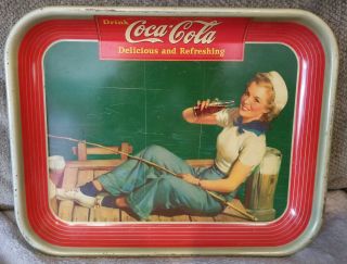 1940 Vintage Coca Cola Tray Sailor Pin Up Girl American Art Metal Ohio