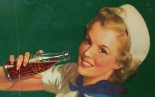 1940 Vintage Coca Cola Tray Sailor Pin Up Girl American Art Metal Ohio 2