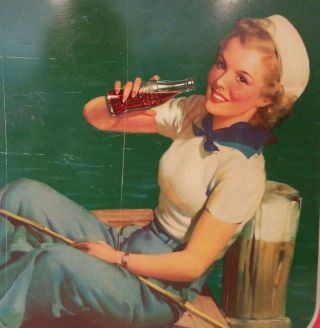 1940 Vintage Coca Cola Tray Sailor Pin Up Girl American Art Metal Ohio 5