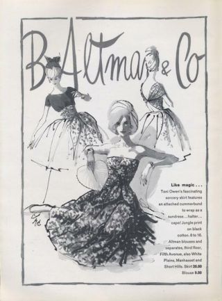 1962 B.  Altman & Co Art Print Ad Features Toni Owen 