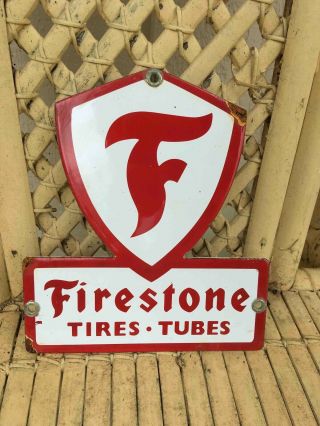 Vintage Firestone Tires Tubes Advertising Porcelain Tire Rack Sign