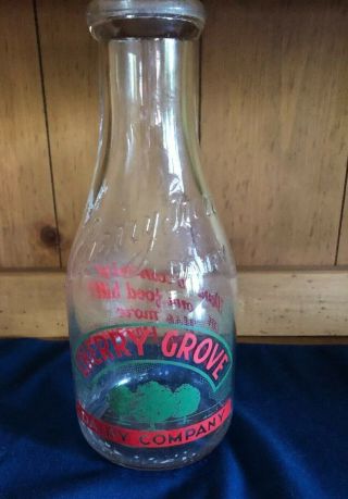 Vintage Cherry Grove Dairy Glass 1 Qt Milk Bottle Two Color