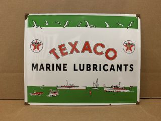 Vintage Porcelain Texaco Marine Lubricants Sign Gas Boat Motor Parts Pump Oil