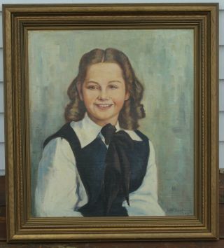 Antique Framed Oil Painting Signed By S.  M.  Gertrude - Circa 1949 - Girl Portrait