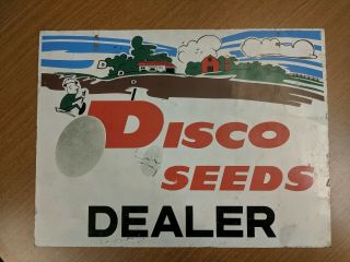 Vintage Disco Seeds Dealer Tin Litho Sign Farm Dealer Agriculture Antique