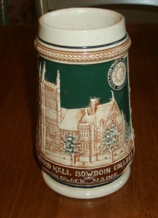 Vintage Beer Stein Hubbard Hall Bowdoin College Brunswick Maine Germany 1/2 Ltr