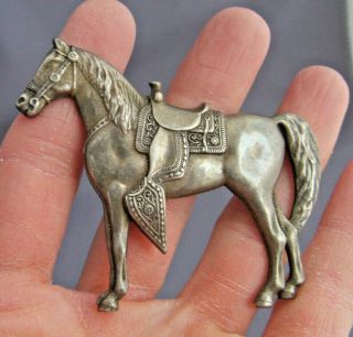 3d Vintage Large Sterling Equestrian Rodeo Bronco Stallion Horse Pin Brooch