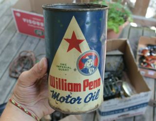 Vintage Rare 1 Quart William Penn North Star Motor Oil Can Tin Advertising
