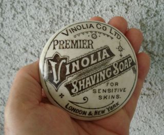 Antique,  (c1900) London & York,  Vinolia Shaving Soap,  Sepia Pot Lid