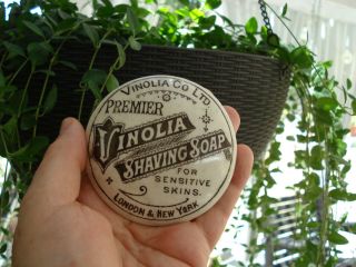 Antique,  (c1900) LONDON & YORK,  Vinolia Shaving Soap,  sepia pot lid 5