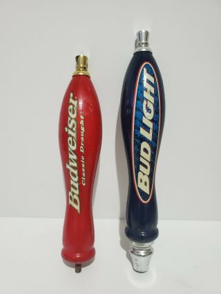 Vintage Budweiser Classic Draught Beer & Bud Light Wood Tap Handle Bundle