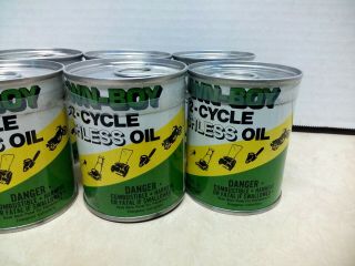 Vintage Six Pack of LAWN BOY 2 Cycle Ashless Oil Cans Un - opened 8 fl oz. 3