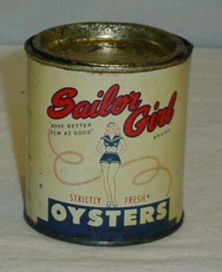 Vintage Sailor Girl Oyster Can Oysters Plitt Sons Virginia One Pint