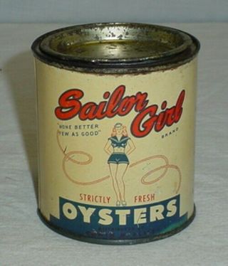 Vintage Sailor Girl Oyster Can Oysters Plitt Sons Virginia One Pint 3