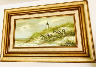 Raymond Lighthouse Seascape Oil On Canvas Painting Professional Frame