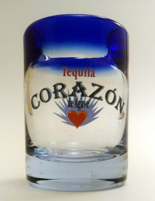 Corazon Tequila De Agave Blue Rimmed Hand Blown Short Shot Glass