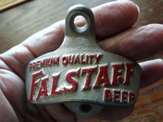 Vintage Falstaff Beer Bottle Opener Tavern Red Embossed Bar Wall Mount Starr X