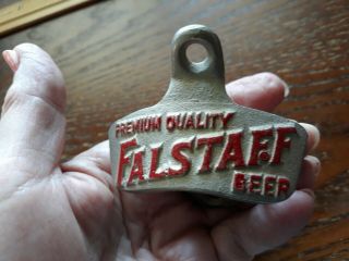 Vintage Falstaff Beer Bottle Opener Tavern red Embossed Bar Wall Mount Starr X 4
