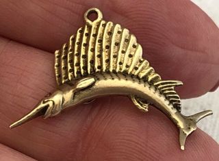 10k Gold Marlin Sport Fishing Charm Pendant Vintage 3d 3 Grams Estate Fish Nr