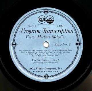 Nat Shilkret & Victor Salon Group Program Transcription Disc Rca Victor L - 4507