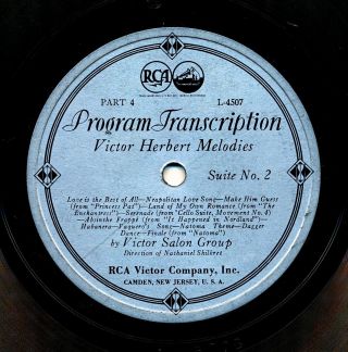 NAT SHILKRET & VICTOR SALON GROUP Program Transcription Disc RCA VICTOR L - 4507 2