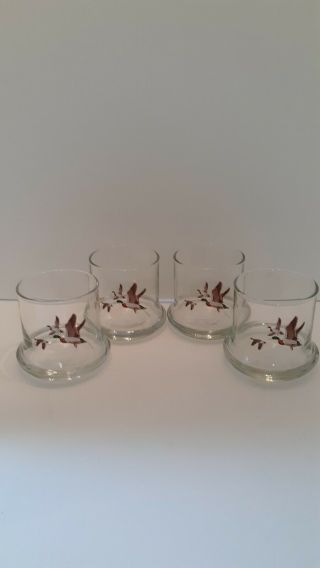 Set Of 4 Mallard Duck Vintage Whiskey Low Ball Barware Drinking Glasses - Hunting
