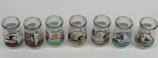 Vintage full set of 7 Welch ' s Peanuts comic characters jelly jars 1998 Snoopy 2