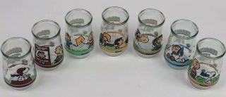 Vintage full set of 7 Welch ' s Peanuts comic characters jelly jars 1998 Snoopy 3