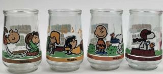Vintage full set of 7 Welch ' s Peanuts comic characters jelly jars 1998 Snoopy 4