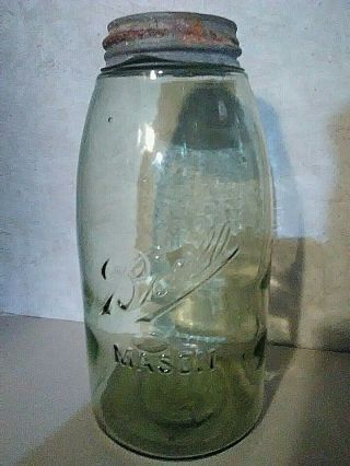 Vintage Antique Lime Green Ball Mason Jar Half - Gallon Zinc Lid 4 Dot Rare