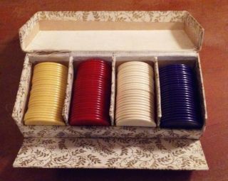 Vintage Poker Chips Box Yellow Red White Purple Strawbridge & Clothier