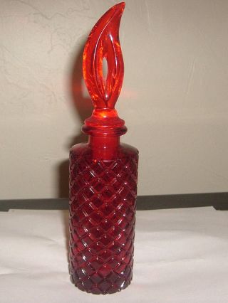 Vintage Heavy Ruby Red Art Glass Perfume Bottle With Red Stopper