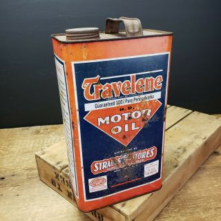 Vintage Gallon 5 Quart Tall Travelene Motor Oil Can Petroliana