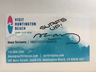 Dean Torrence Autograph Jan &dean Surf City Business Card Signed