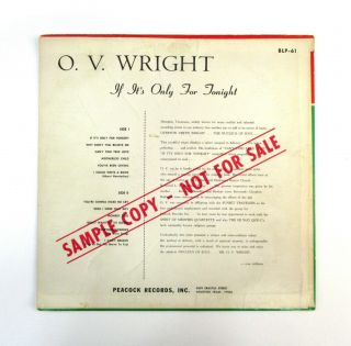 O.  V.  WRIGHT IF IT IS ONLY FOR TONIGHT ' 65 MONO LP BACKBEAT 61 Rare Soul Funk O V 2