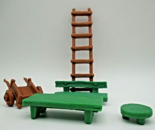 Vintage 1976 Smurf Garden Playset Set 1 Schleich No.  6405 Ladder,  Tables,  Bench