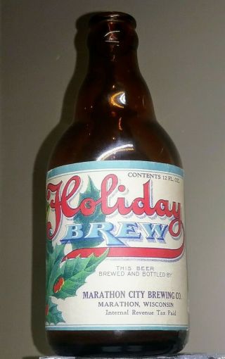 Holiday Brew Steinie Beer Bottle,  Marathon City Brewing Co.  Marathon,  Wi.  Irtp