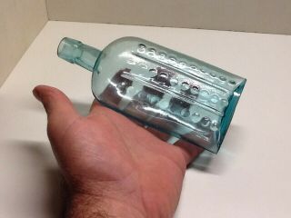 Antique Aqua Flask Type Hobnail Poison Bottle