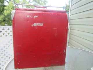 VINTAGE LARGE PROGRESS REFRIGERATOR RED METAL ICE CHEST COOLER WITH METAL TRAY 3