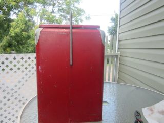 VINTAGE LARGE PROGRESS REFRIGERATOR RED METAL ICE CHEST COOLER WITH METAL TRAY 4