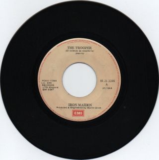 Iron Maiden: ‘the Trooper - El Soldado’ Emi Peru 1984 7 " Vinyl Single Record