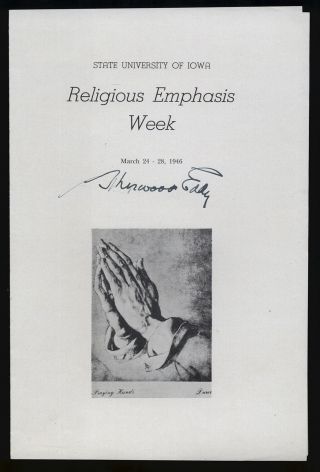 Sherwood Eddy (d.  1963) Signed 1946 Religious Program - Evangelist