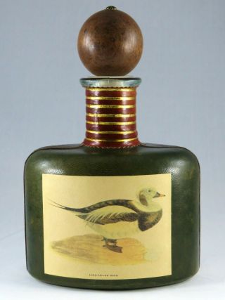 Vtg Italian Leather Wrapped Decanter Duck Hunter Green Wild Game Cabin Bar