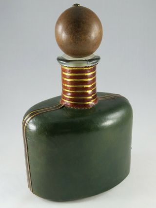 Vtg Italian Leather Wrapped Decanter Duck Hunter Green Wild Game Cabin Bar 3