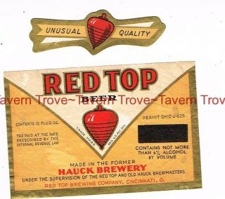 1930s U - Permit Ohio Cincinnati Hauck Red Top Beer Label Set Tavern Trove