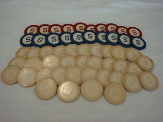 54 Vintage Clay Poker Chips With The Initial " S "