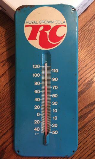 Vintage Rc Royal Crown Cola Metal Thermometer Advertising Sign 13” X 6”