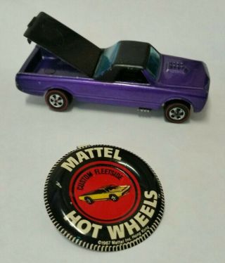 Vintage 1967 Hot Wheels Redline Custom Fleetside Purple,  With Button,  Hong Kong