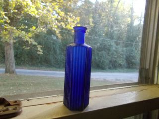 Cobalt Blue 6 Sided Poison Bottle With Ribs On 3 Sides 1890s Dug Hand Blown
